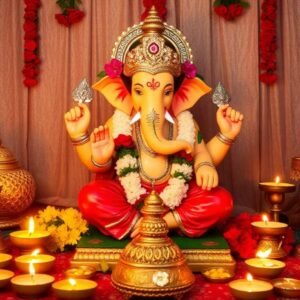 Ganesh Puja with Lord Ganesha idol and pandit performing rituals