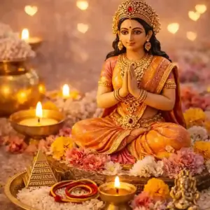Swayamvar Parvati Puja with goddess Parvati idol and pandit performing rituals