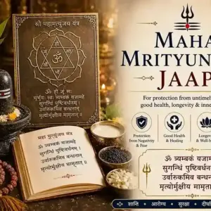 Maha Mrityunjaya Jaap setup with Shiva lingam and sacred offerings