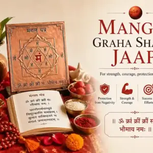 Mangal Graha Shanti Jaap setup with Mangal yantra and red ritual items