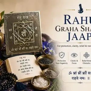Rahu Graha Shanti Jaap setup with Rahu yantra and dark ritual elements