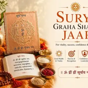 Surya Graha Shanti Jaap setup with Surya yantra and orange offerings