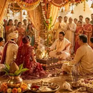 Hindu wedding ceremony Vivah Puja with sacred fire and rituals